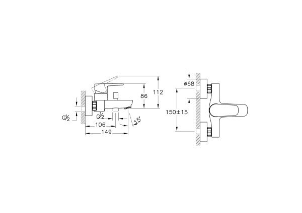 Смеситель для ванны VitrA Flow Soft A42946EXP настенный 
без термостата хром