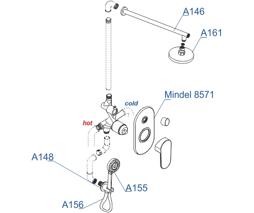 Душевая система со смесителем Wasserkraft  A85155 монтаж встраиваемая в стену без термостата белый