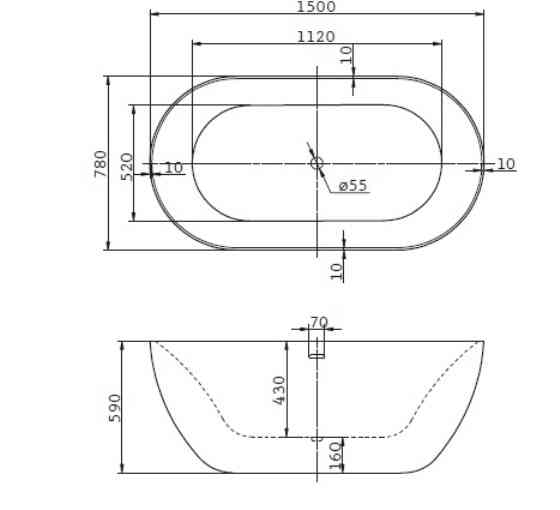 Акриловая ванна отдельностоящая BelBagno  BB27 150x80 овальная цвет белый