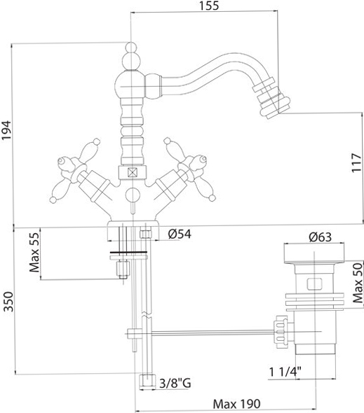 Смеситель для биде Cezares Nostalgia NOSTALGIA-BS2-02 латунь 