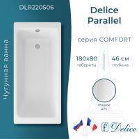 Чугунная ванна пристенная Delice Parallel DLR220506 180x80 прямоугольная цвет белый