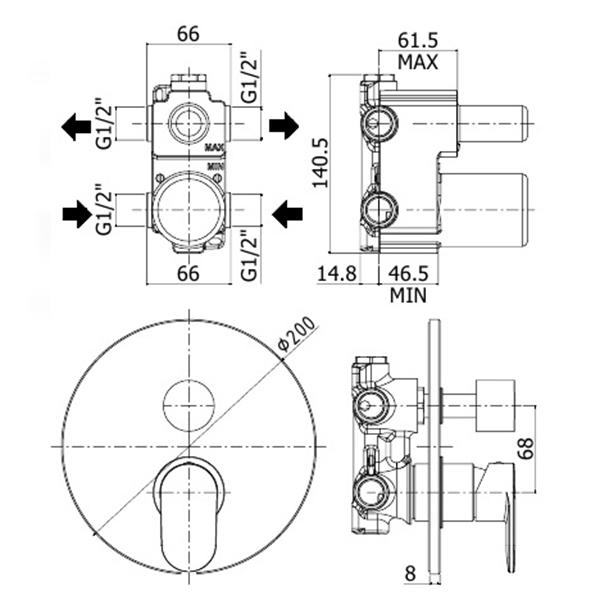 Смеситель для душа Paffoni Candy CA018CR встраиваемый в стену 
без термостата 