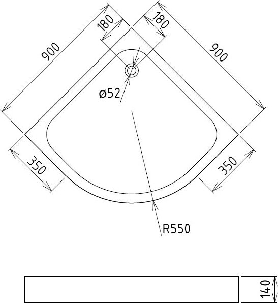 Душевой поддон низкий Gemy  ST07T четверть круга акрил 90x90 белый