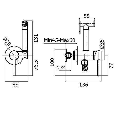 Гигиенический душ Plumberia Selection IXO XO2000OB встраиваемый в стену брашированное золото