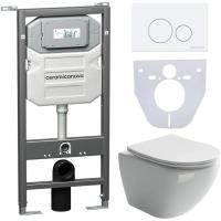 Комплект инсталляции с подвесным унитазом Ceramica Nova Metropol CN4002_1001W_1000 крышка-сиденье в комплекте быстросъемное с микролифтом, клавиша смыва в комплекте белая