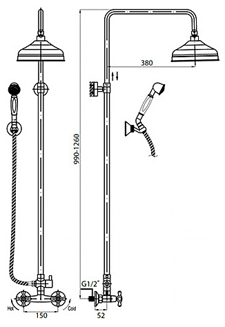 Душевая система со смесителем Cezares Retro RETRO-C-CD-01 монтаж   
