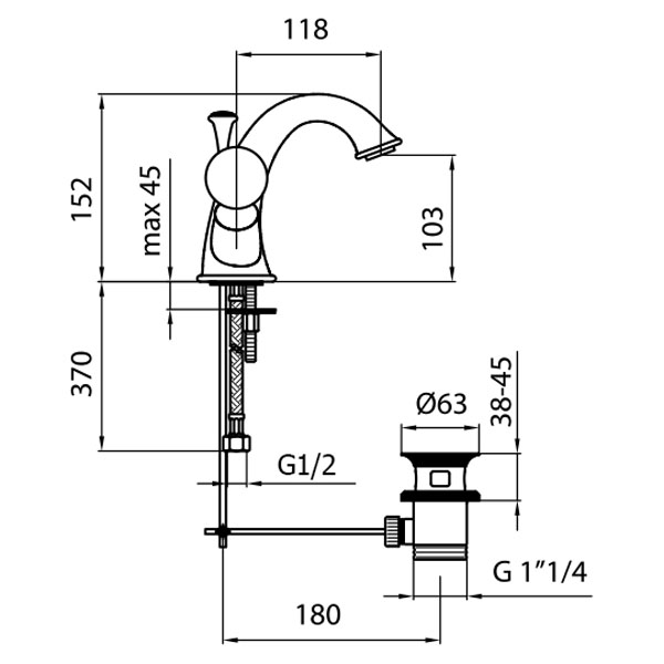 Смеситель для раковины Webert Karenina KA700102017 хром/золото