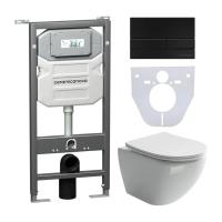 Комплект инсталляции с подвесным унитазом Ceramica Nova Metropol CN4002_1002B_1000 крышка-сиденье в комплекте быстросъемное с микролифтом, клавиша смыва в комплекте черная матовая
