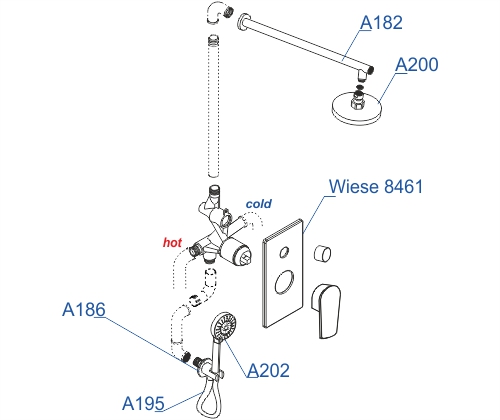 Душевая система со смесителем Wasserkraft  A84202 монтаж встраиваемая в стену без термостата оружейная сталь