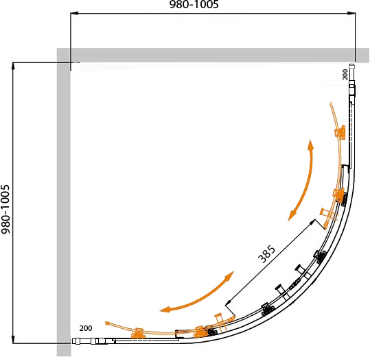 Душевой угол Cezares Molveno MOLVENO-R-22-80+20-C-Cr-IV четверть круга  стекла , профиль хром