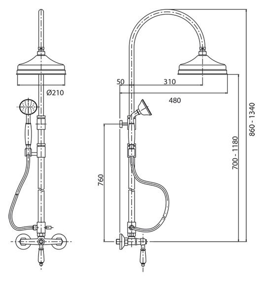 Душевая система со смесителем Cezares Margot MARGOT-CD-03/24-M монтаж   