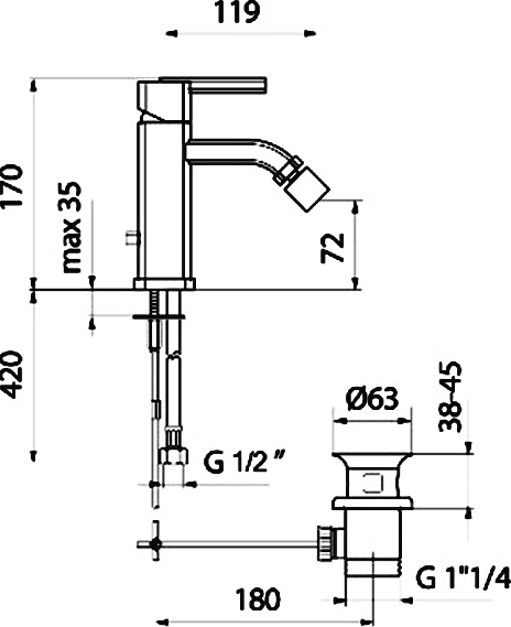 Смеситель для биде Webert Azeta AZ840102015 латунь хром