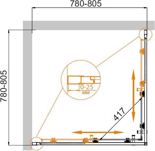 Душевой угол Cezares Molveno MOLVENO-A-2-80-C-Cr-IV квадратная   стекла , профиль 