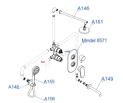 Душевая система со смесителем Wasserkraft  A85161 монтаж встраиваемая в стену без термостата белый