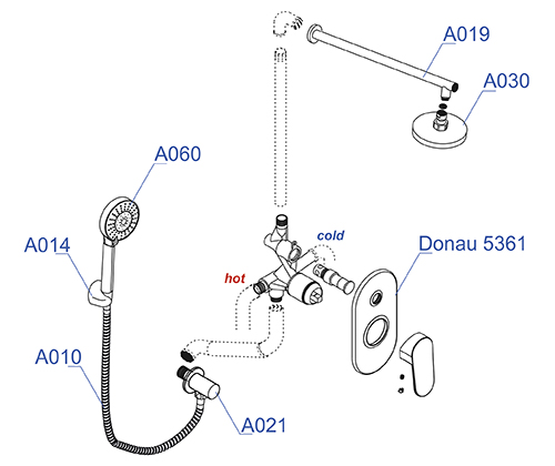 Душевая система со смесителем Wasserkraft  A14030 монтаж встраиваемая в стену без термостата хром