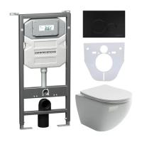 Комплект инсталляции с подвесным унитазом Ceramica Nova Metropol CN4002_1001B_1000 крышка-сиденье в комплекте быстросъемное с микролифтом, клавиша смыва в комплекте черная матовая