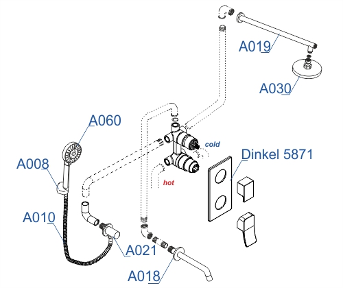 Душевая система со смесителем Wasserkraft  A175819 монтаж встраиваемая в стену без термостата хром