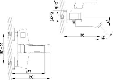 Смеситель для ванны или душа Lemark Unit LM4514C настенный 
без термостата хром