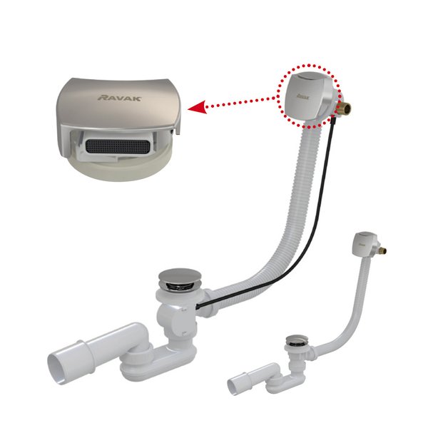 Слив-перелив для ванны с наполнением через перелив Ravak X01440 металл/пластик хром