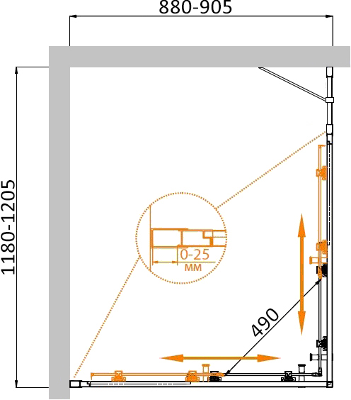 Душевой угол Cezares Molveno MOLVENO-AH-21-90+30-C-Cr-IV квадратная   стекла , профиль хром