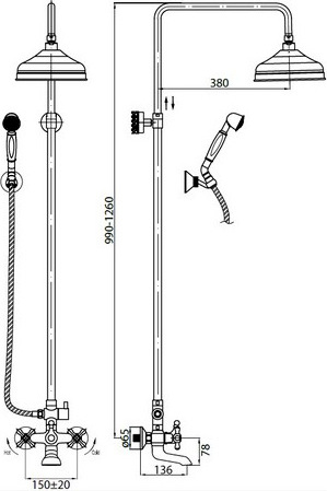 Душевая система со смесителем Cezares Retro RETRO-C-CVD2-02 монтаж   