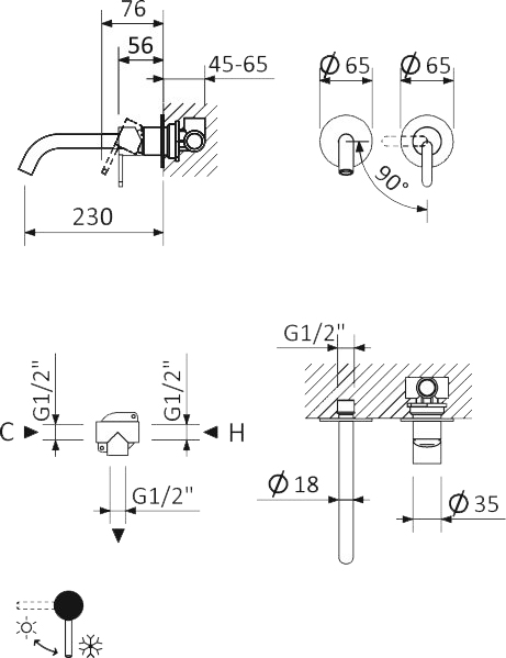 Смеситель для раковины Cezares Leaf LEAF-BLI2-01-W0 