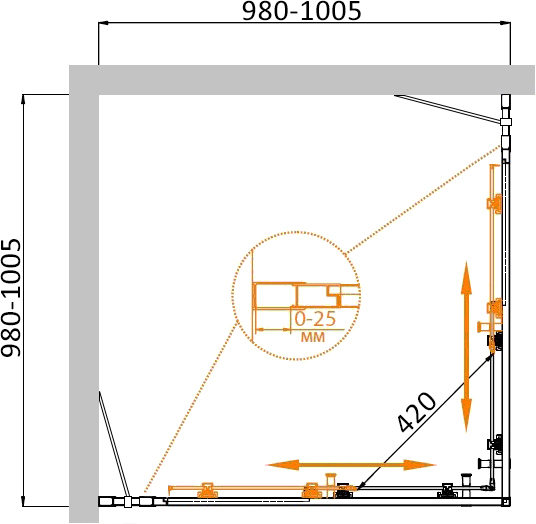 Душевой угол Cezares Molveno MOLVENO-A-22-80+20-C-Cr-IV квадратная   стекла , профиль хром