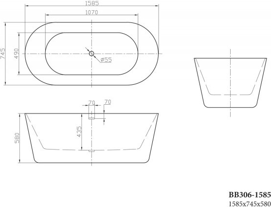 Акриловая ванна BelBagno  BB306-1585 158.5x74.5