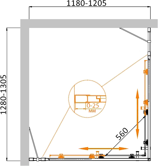 Душевой угол Cezares Molveno MOLVENO-AH-22-130/120-C-Cr-IV квадратная   стекла , профиль хром