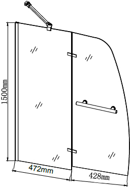Шторка для ванны распашная  Grossman  GR-102 90 см, стекла прозрачные, профиль хром