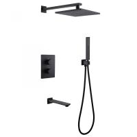 Душевая система со смесителем Abber Weiss Insel AF8050B монтаж встраиваемая в стену с термостатом черный матовый