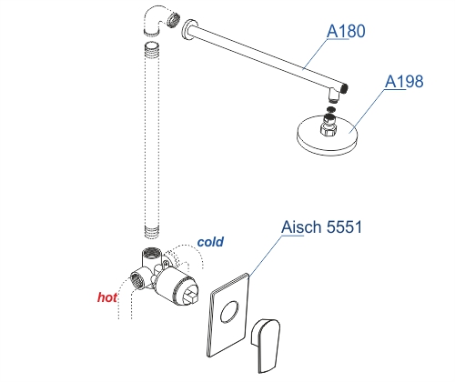 Душевая система со смесителем Wasserkraft Aisch 5500 A55180 монтаж встраиваемая в стену без термостата золото