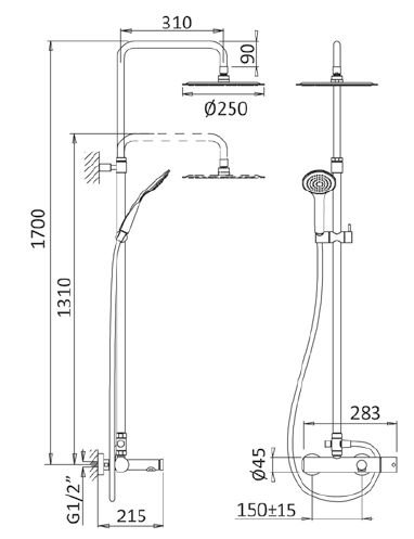 Душевая система со смесителем Cezares Czr CZR-B-CVD-SR монтаж настенная без термостата sunrise