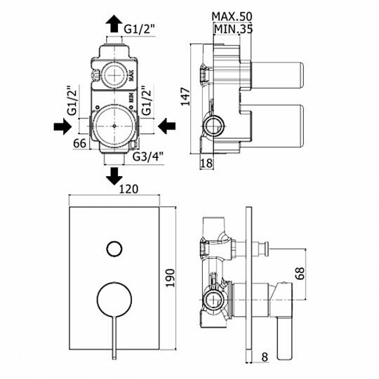 Смеситель для душа Paffoni Rock RO015CR встраиваемый в стену 
без термостата 