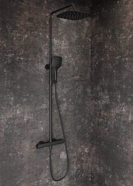 Душевая система со смесителем Ravak Flat X070443 монтаж настенная с термостатом черный матовый