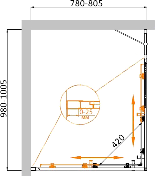 Душевой угол Cezares Molveno MOLVENO-AH-21-80+20-C-Cr-IV квадратная   стекла , профиль хром
