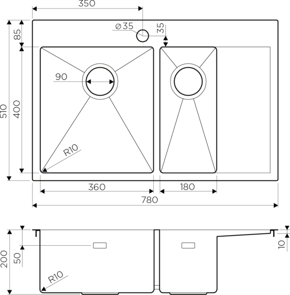 Кухонная мойка прямоугольная Omoikiri Akisame 4973101 встраиваемая сверху интегрированная сталь