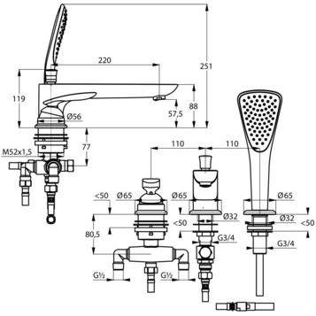 Смеситель для ванны Kludi Balance 524470575 на борт ванны 
без термостата хром