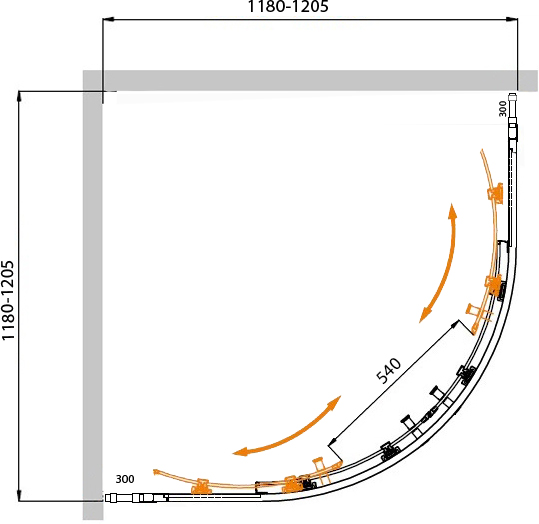 Душевой угол Cezares Molveno MOLVENO-R-22-90+30-C-Cr-IV четверть круга  стекла , профиль хром