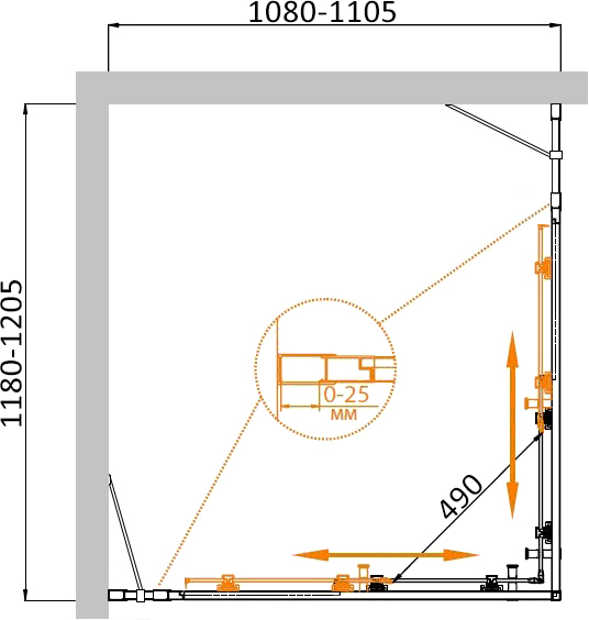 Душевой угол Cezares Molveno MOLVENO-AH-22-120/110-C-Cr-IV квадратная   стекла , профиль хром