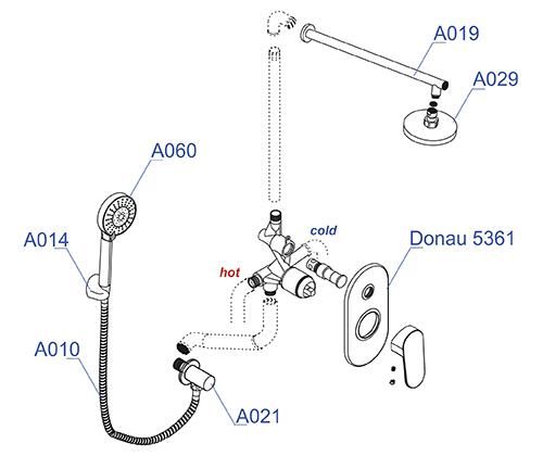 Душевая система со смесителем Wasserkraft  A14029 монтаж встраиваемая в стену без термостата хром