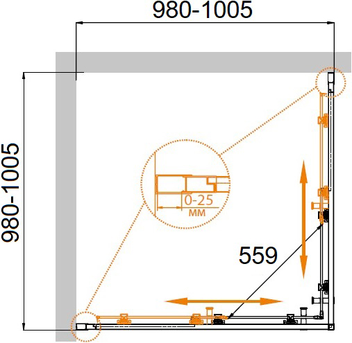 Душевой угол Cezares Molveno MOLVENO-A-2-100-C-Cr-IV квадратная   стекла , профиль 
