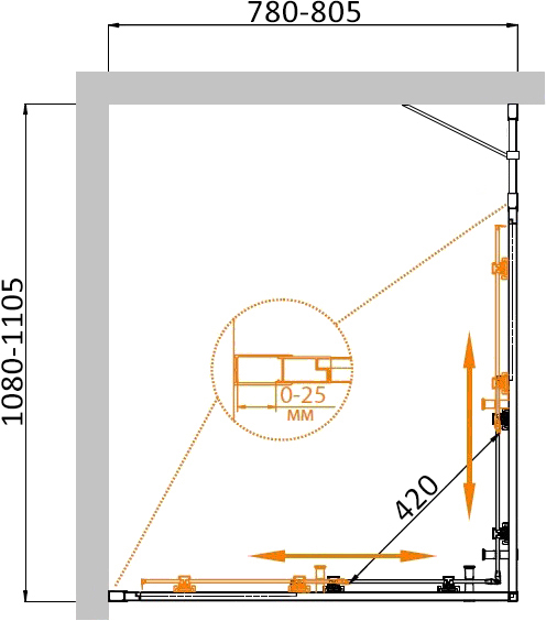 Душевой угол Cezares Molveno MOLVENO-AH-21-80+30-C-Cr-IV квадратная   стекла , профиль хром