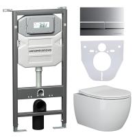 Комплект инсталляции с подвесным унитазом Ceramica Nova Play CN3001_1002M_1000 крышка-сиденье в комплекте быстросъемное с микролифтом, клавиша смыва в комплекте матовый хром