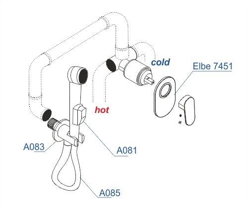 Гигиенический душ Wasserkraft Elbe A117451 встраиваемый в стену черный