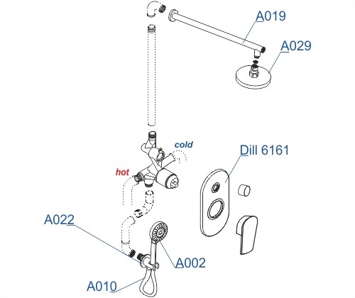 Душевая система со смесителем Wasserkraft  A16629 монтаж встраиваемая в стену без термостата хром