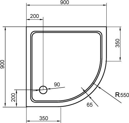 Душевой поддон низкий Cezares SMC TRAY-M-R-90-550-35-W четверть круга   белый