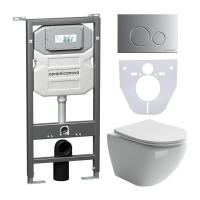 Комплект инсталляции с подвесным унитазом Ceramica Nova Metropol CN4002_1001M_1000 крышка-сиденье в комплекте быстросъемное с микролифтом, клавиша смыва в комплекте матовый хром