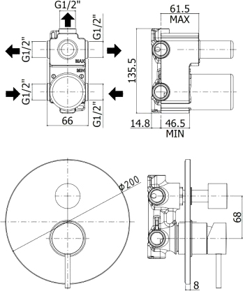 Смеситель для душа Paffoni Light LIG019BO встраиваемый в стену 
без термостата 