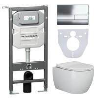 Комплект инсталляции с подвесным унитазом Ceramica Nova Play CN3001_1002CH_1000 крышка-сиденье в комплекте быстросъемное с микролифтом, клавиша смыва в комплекте хром